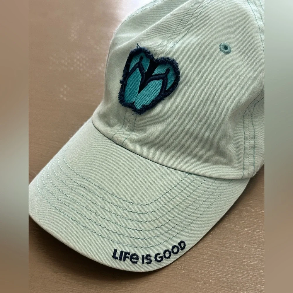 Life is Good Aqua Blue Flip Flop Heart Embroidered Dad Hat Baseball Cap
